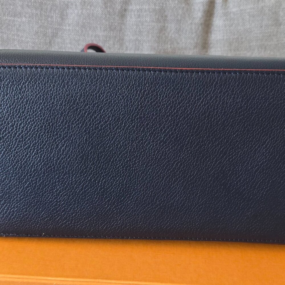 Louis Vuitton Navy Blue Leather Tote with Red Piping & Silver Hardware - Picture 5 of 16